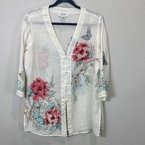 Citron Women's Sheer Floral Blouse - White and Pink